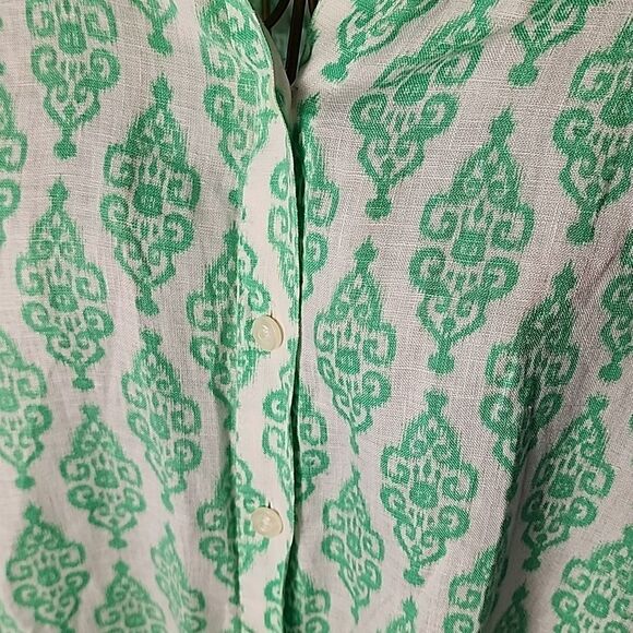 Linen Mint Green & White Summer Button Up Tunic 3/4 Sleeves - Picture 4 of 9